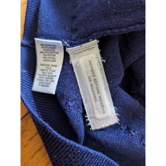 Loft Womens Royal Blue Textured 3/4 Sleeve Sweater Medium Lightweight Wool - Picture 5 of 5